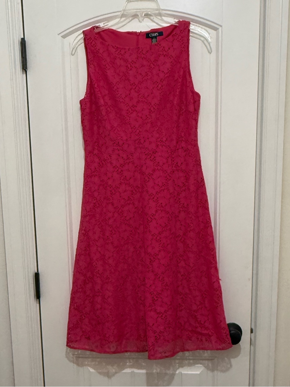 Chaps Hot Pink Lace Overlay Sleeveless Dress - Womens Size 6 EUC
